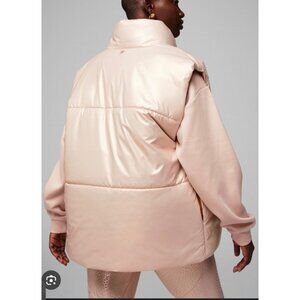 Fabletics Oversized Puffer Vest Sz XS Womens Shiny Beige Light Pink Sleeveless